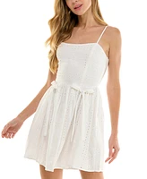 Juniors' Bow-Detail Eyelet Mini Dress