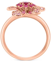Effy Pink Sapphire (5/8 ct. t.w.) & Ruby (1/10 ct. t.w.) Flower Ring in 14k Rose Gold
