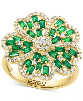 Effy Emerald (1-1/5 ct. t.w.) & Diamond (3/8 ct. t.w.) Clover Statement Ring in 14k Gold