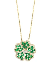 Effy Emerald (1-1/5 ct. t.w.) & Diamond (3/8 ct. t.w.) Clover Pendant Necklace in 14k Gold, 17" + 1" extender