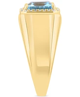 Effy Sky Blue Topaz (4-1/2 ct. t.w.) & Diamond (1/10 ct. t.w.) Halo Ring in 14k Gold-Plated Sterling Silver
