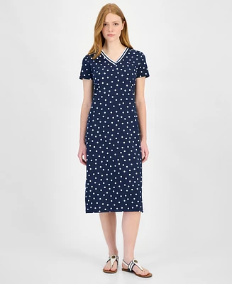 Tommy Hilfiger Women's Island Dot V-Neck Midi Dress