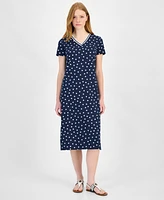 Tommy Hilfiger Women's Island Dot V-Neck Midi Dress