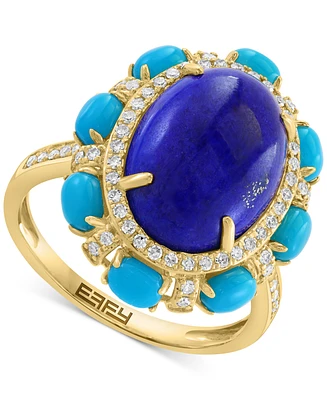 Effy Lapis Lazuli, Sleeping Beauty Turquoise & Diamond (7/8 ct. t.w.) Halo Rin in 14k Gold