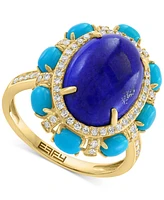 Effy Lapis Lazuli, Sleeping Beauty Turquoise & Diamond (7/8 ct. t.w.) Halo Rin in 14k Gold
