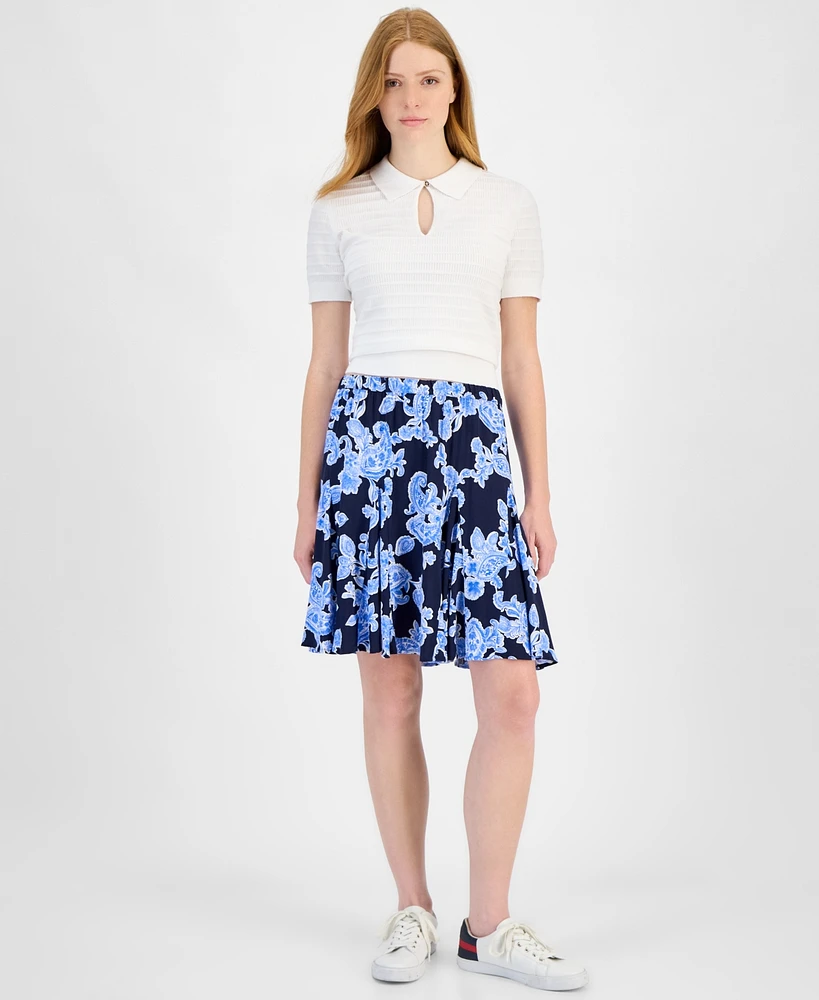 Tommy Hilfiger Women's Printed Godet Pull-On Skirt