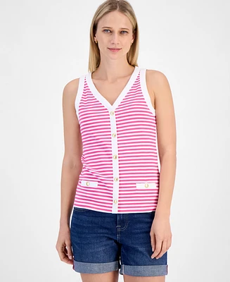 Nautica Jeans Women's Striped Button Sleeveless Sweater