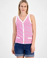 Nautica Jeans Women's Striped Button Sleeveless Sweater