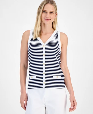 Nautica Jeans Women's Striped Button Sleeveless Sweater