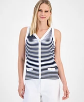 Nautica Jeans Women's Striped Button Sleeveless Sweater