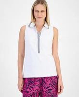 Nautica Jeans Women's Pique-Knit Johnny Collar Sleeveless Top