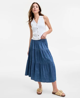 Nautica Jeans Women's Three-Tiered Chambray Midi Skirt
