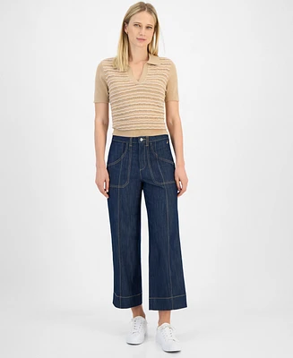 Nautica Jeans Women's Contrast-Stitching Wide-Leg Cropped