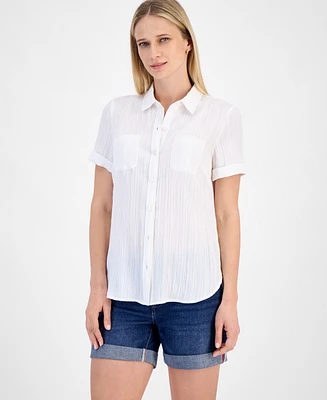 Nautica Jeans Women's Dobby Short-Sleeve Button Shirt