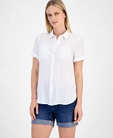 Nautica Jeans Women's Dobby Short-Sleeve Button Shirt