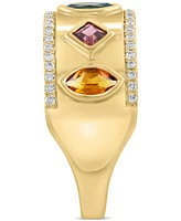Effy Multi Gemstone (5/8 ct. t.w.) & Diamond (1/8 ct. t.w.) Mixed-Cut Statement Ring in 14k Gold-Plated Sterling Silver