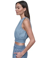Dkny Jeans Women's Smocked-Waist Sleeveless Crop Top