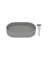 24x14 Inch Oval Bathroom Cement Art Basin with Matching Pop-Up Drain - Durable, Elegant, and Easy to Maintain