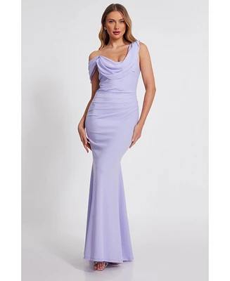 Quiz Women's Scuba Crepe Chiffon Drape Maxi Dress