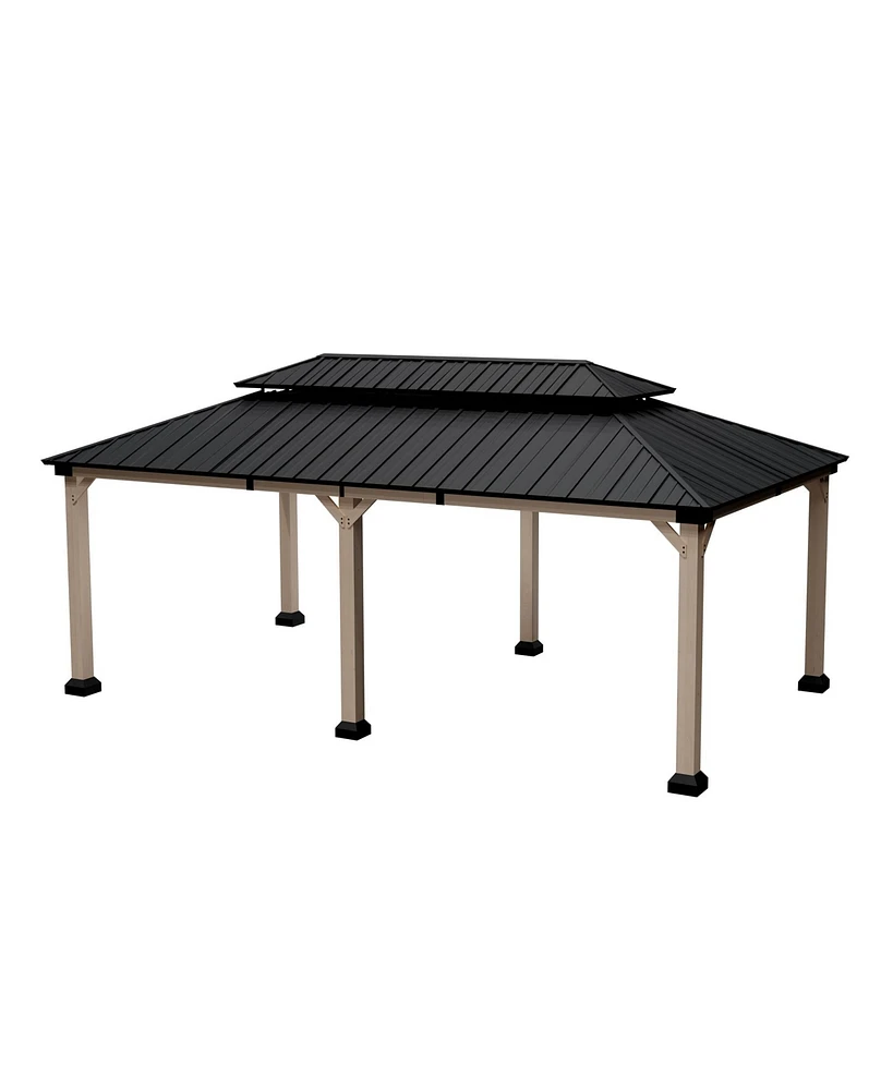 12 x 20 Feet Cedar Solid Wood Frame, Galvanized Steel Double Top Gazebo