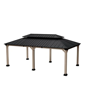 12 x 20 Feet Cedar Solid Wood Frame, Galvanized Steel Double Top Gazebo