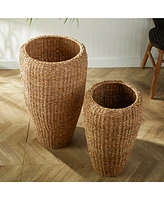 Seagrass Tall Round Planters, Set Of 2