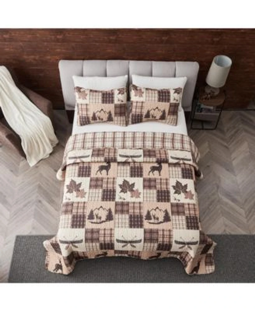 Linery Co. Rustic Lodge Patchwork Microfiber Quilt Set With Shams