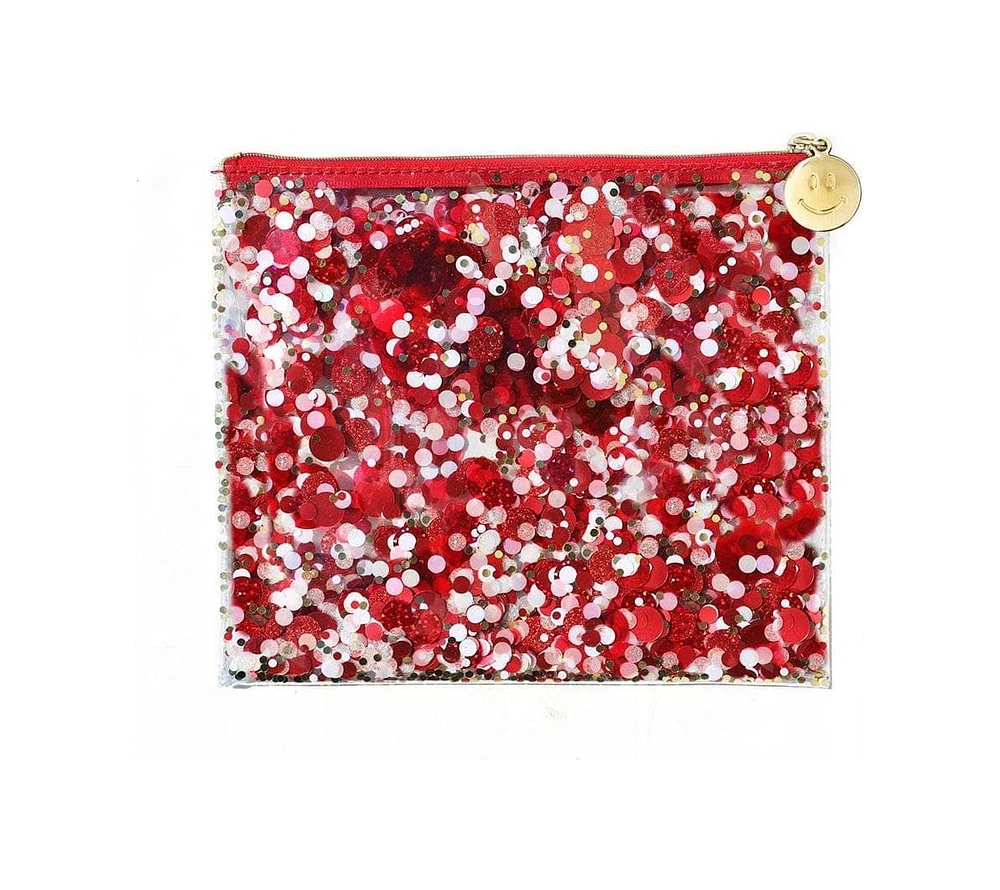 Packed Party Spirit Squad Confetti Everything Pouch, Makeup Bag, Travel Bag,Cosmetic Bag for Women (Red)