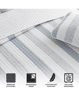 Linery & Co. Patterned Stripe Design Microfiber Quilt Set With Shams