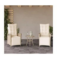 Reclining Patio Chairs 2 pcs with Footrest Beige Poly Rattan