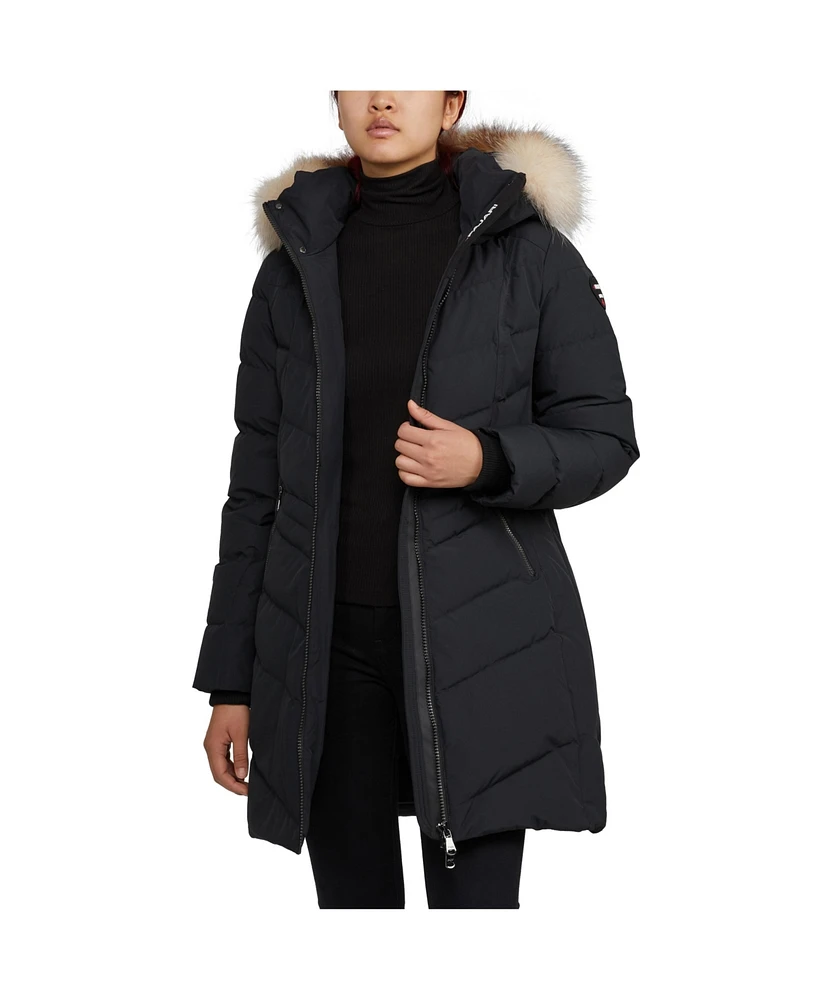 Pajar Women's January Down Chevron Puffer with Detachable Hood Faux Fur