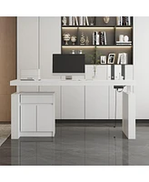 Famapy L-Shaped 70.9 in. W Adjustable Height Desk Ergonomic Stand-up Desk White Home Office Sit with Memory Preset Controller