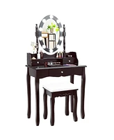 Oval Mirror Vanity Set with 10 Led Dimmable Bulbs and 3 Drawers