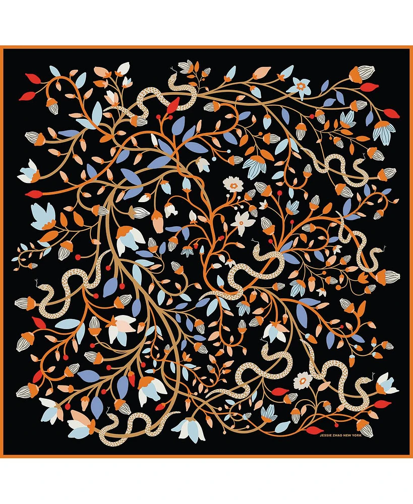 Jessie Zhao New York Double Sided Wool Silk Scarf Of Night's Enchanted Garden