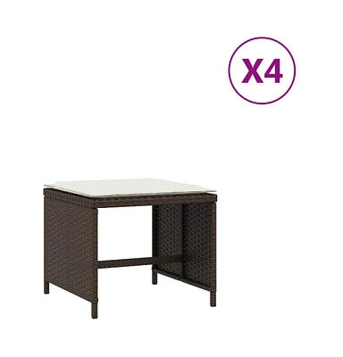 Patio Stools with Cushions 4 pcs Brown 15.7"x15.7"x13.8" Poly Rattan