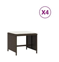 Patio Stools with Cushions 4 pcs Brown 15.7"x15.7"x13.8" Poly Rattan