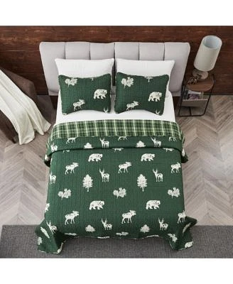 Linery Co. Deer Trees Microfiber Quilt Set With Shams