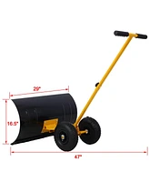 Snow Shovel with Wheels, Snow Pusher, Cushioned Adjustable Angle Handle Snow Removal Tool, 29" Blade, 10" Wheels,yellow color