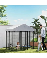 PawHut Outdoor Dog Kennel, Dog Playpen Enclosure with Roof