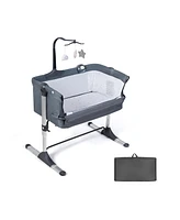 Gouun Height Adjustable Baby Side Crib with Music Box & Toys