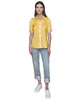 Karl Lagerfeld Paris Women's Satin Rhinestone-Cuff Button-Front Top