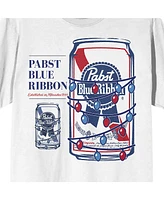 Pabst Blue Ribbon Big & Tall Christmas Lights White Short Sleeve Tee-4XL