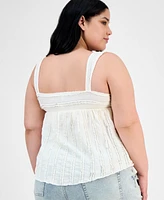 Derek Heart Trendy Plus Lace-Trim Sweetheart-Neck Tank