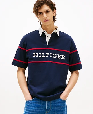 Tommy Hilfiger Men's Americana Colorblock Short Sleeve Rugby Polo Shirt