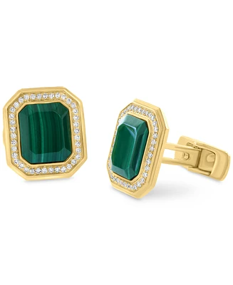 Effy Men's Malachite & Diamond (3/8 ct. t.w.) Octagon Cufflinks in Gold-Plated Sterling Silver