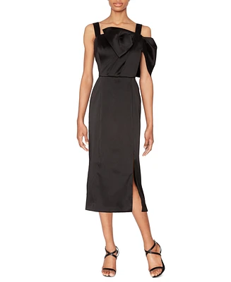 White Tie by Shani Women's Bow-Trim Satin Midi Dress