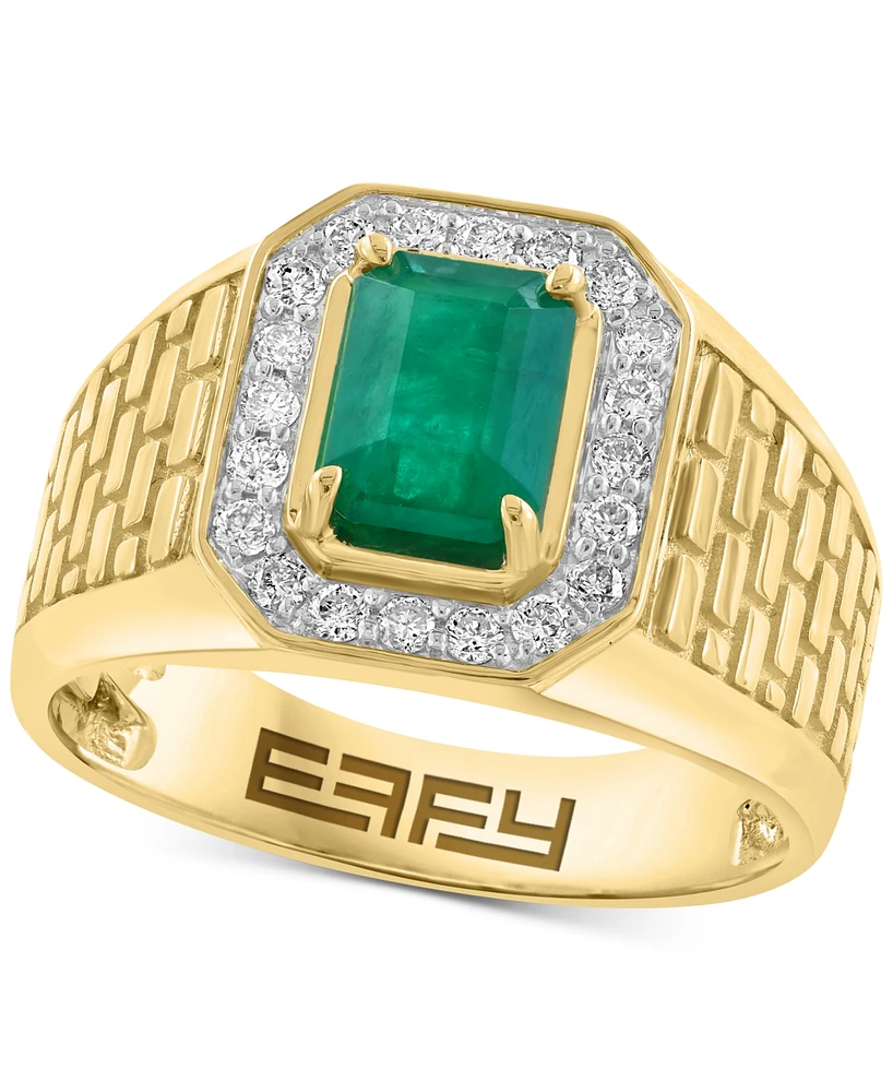 Effy Men's Emerald (1-1/6 ct. tw.) & Diamond (1/3 ct. t.w.) Brick Texture Ring in 14k Gold