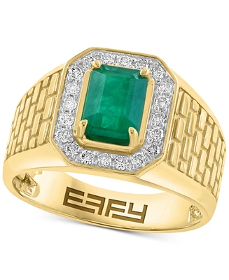 Effy Men's Emerald (1-1/6 ct. tw.) & Diamond (1/3 ct. t.w.) Brick Texture Ring in 14k Gold