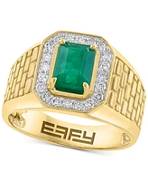 Effy Men's Emerald (1-1/6 ct. tw.) & Diamond (1/3 ct. t.w.) Brick Texture Ring in 14k Gold