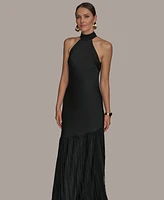 Donna Karan New York Women's High-Neck Fringe-Trim Gown